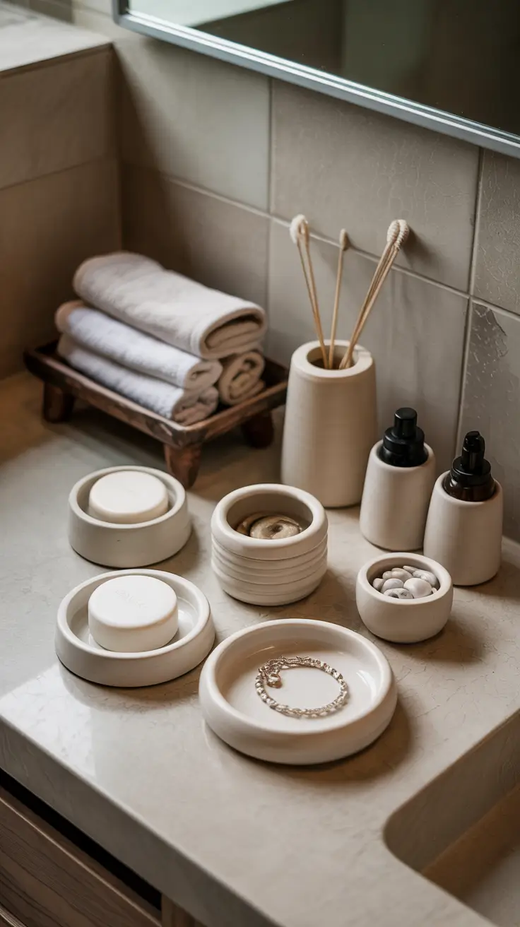 Bathroom organizer ideas 2026 Ceramic And Clay Countertop Organizers For A Calm Spa Like Vibe