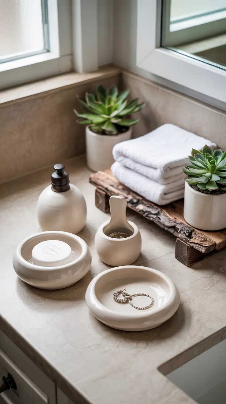 Bathroom organizer ideas 2026 Ceramic And Clay Countertop Organizers For A Calm Spa Like Vibe