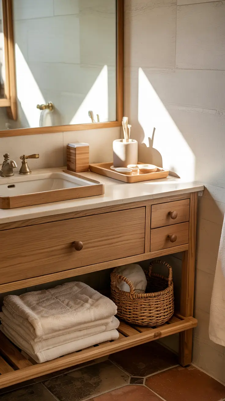 Bathroom organizer ideas 2026 Wooden And Wood Accent Organizers For Warm Natural Bathrooms
