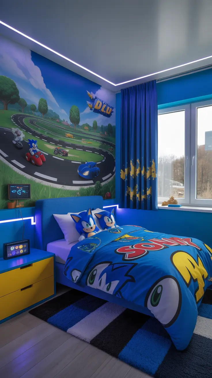 Boys bedroom ideas 2026 Sonic-themed boys bedroom for little gamers