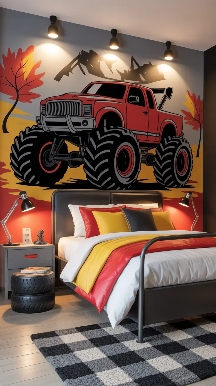 Boys bedroom ideas 2026 Monster trucks bedroom ideas for little racers