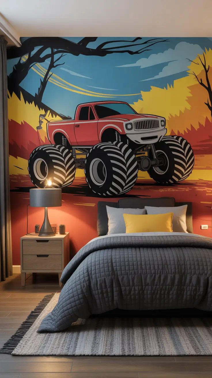 Boys bedroom ideas 2026 Monster trucks bedroom ideas for little racers