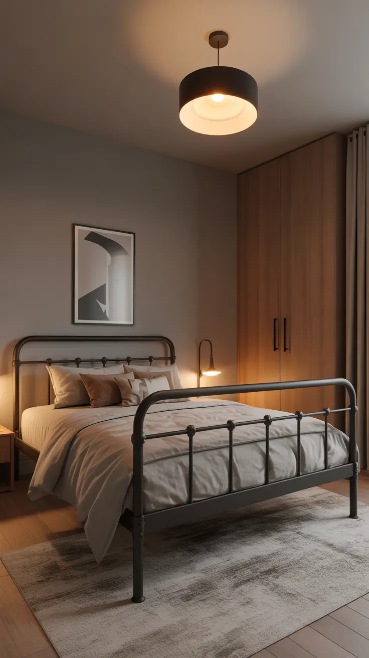 Boys bedroom ideas 2026 Black metal bed frame boys room aesthetic