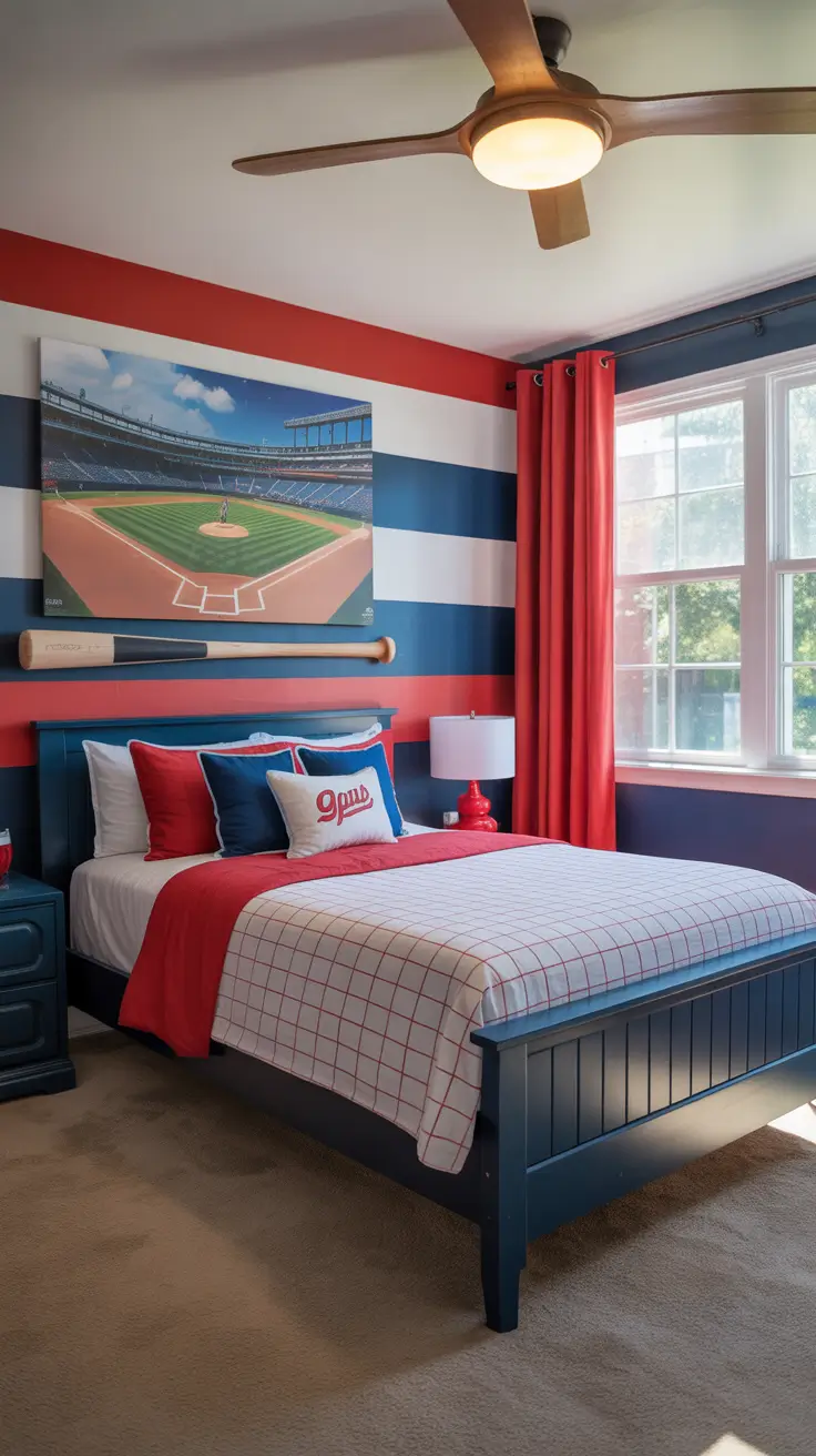Boys bedroom ideas 2026 Baseball-themed boys bedroom for little athletes