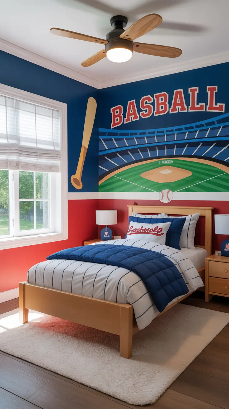 Boys bedroom ideas 2026 Baseball-themed boys bedroom for little athletes