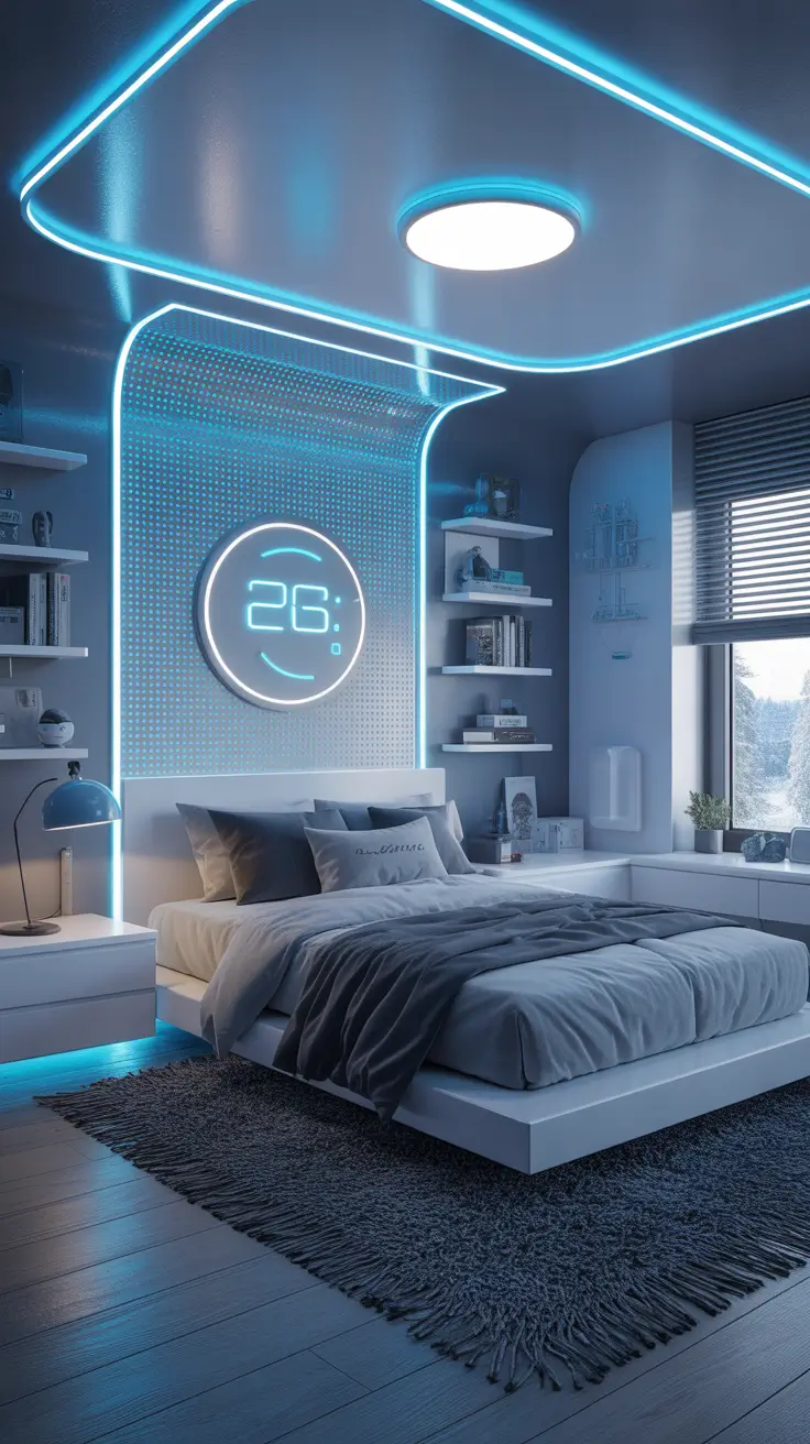 Boys bedroom ideas 2026 Futuristic tech-inspired boys bedroom 2026
