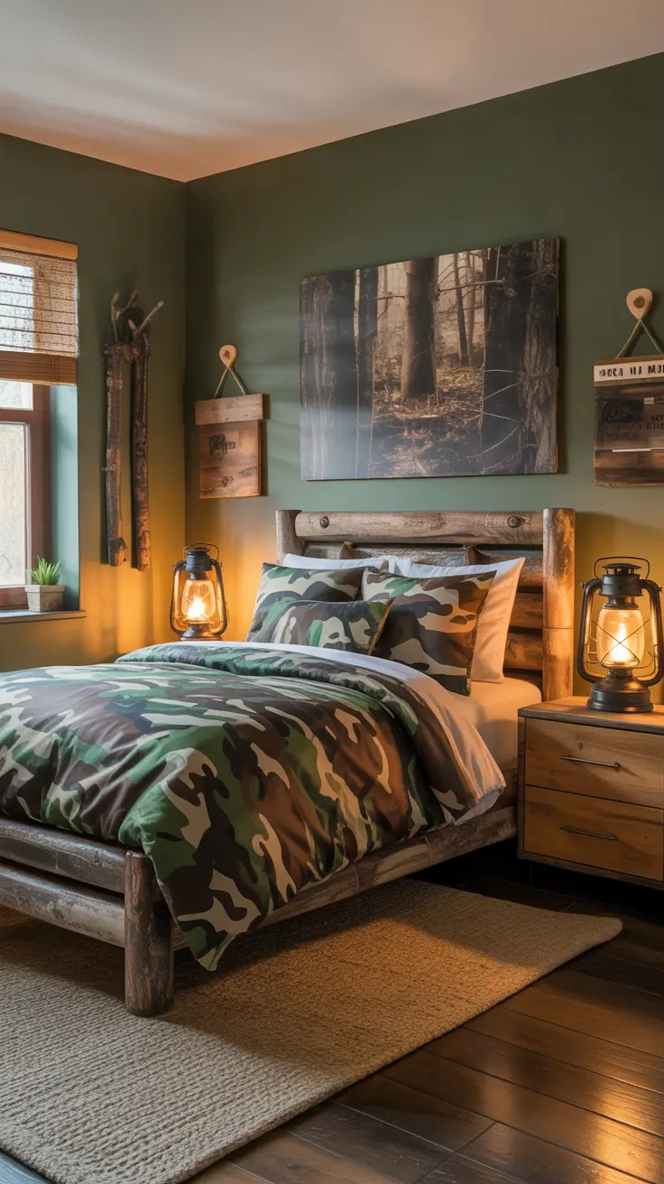 Boys bedroom ideas 2026 Camo style boys bedroom for trendy kids