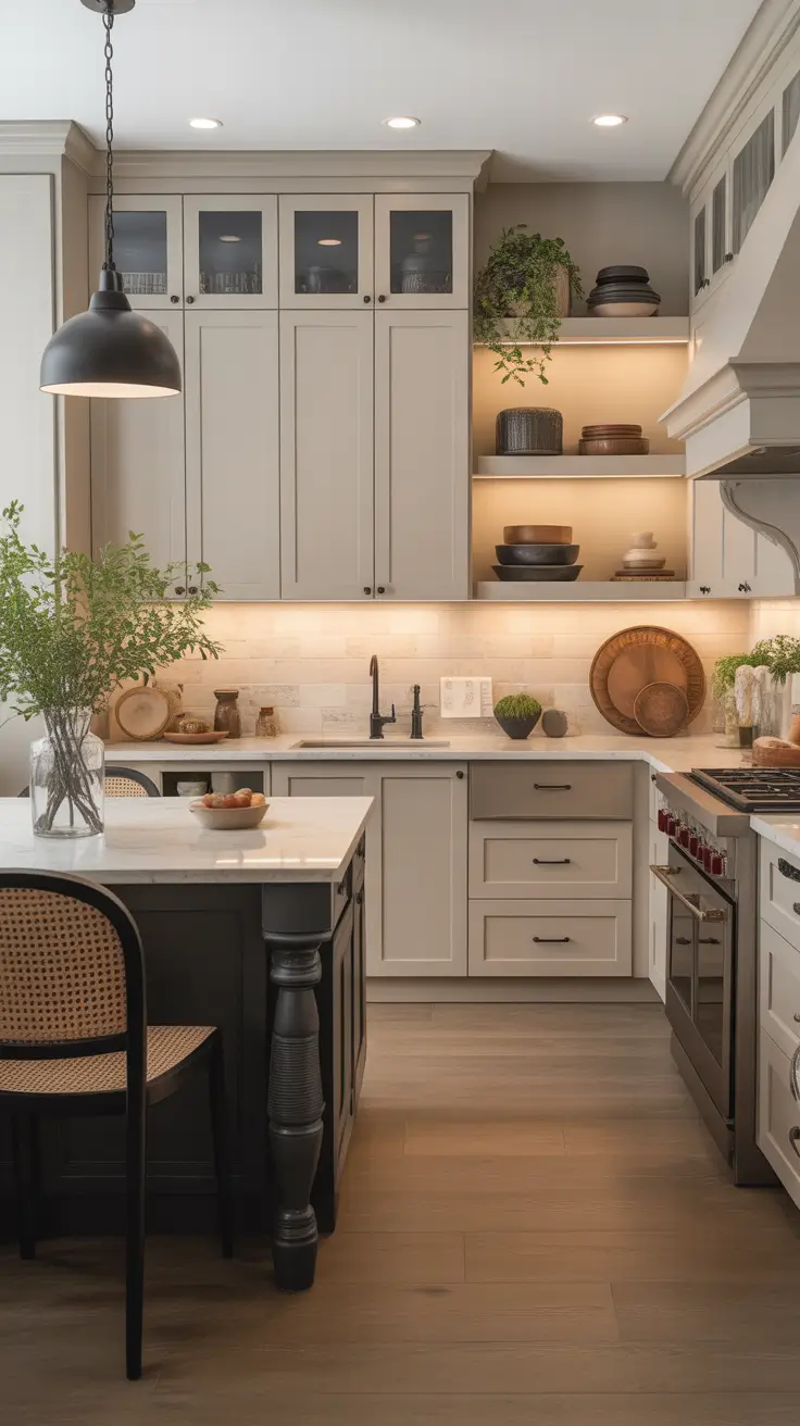 Kitchen colors ideas 2026 – Soft Neutrals Blended With High-Contrast Accents