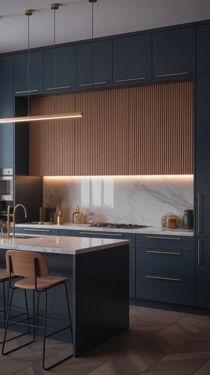 Oak kitchen ideas 2026 Navy And Oak Pairings For Deep, Modern Drama
