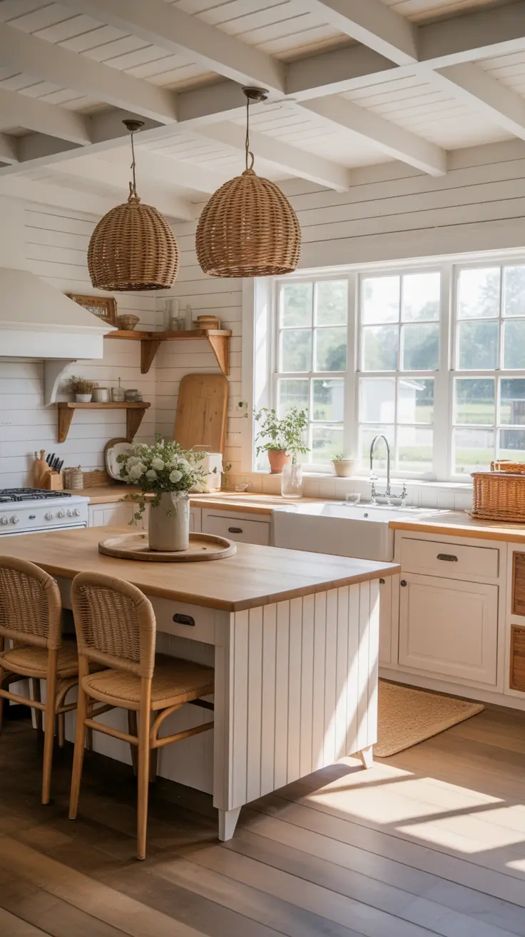 Oak kitchen ideas 2026 Farmhouse White And Oak For Light Rustic Charm
