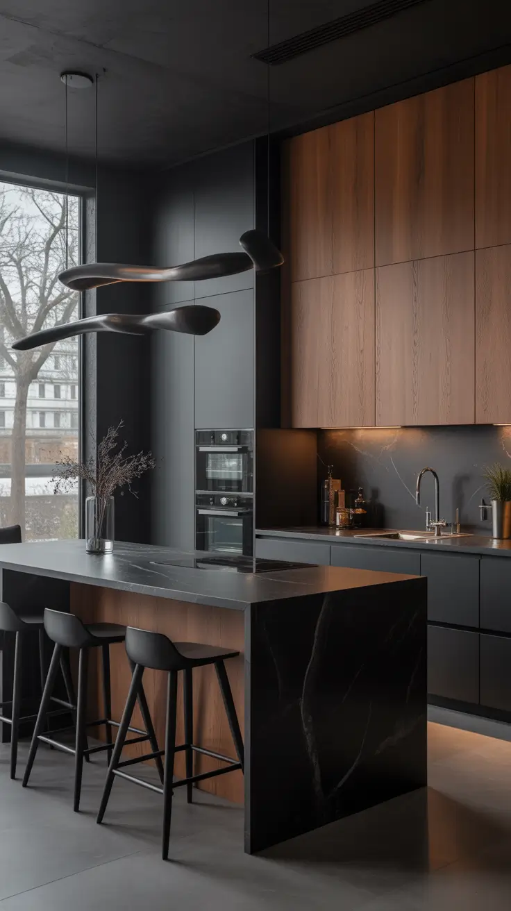 Oak kitchen ideas 2026 Black And Oak Contrasts For Bold Chic Statements