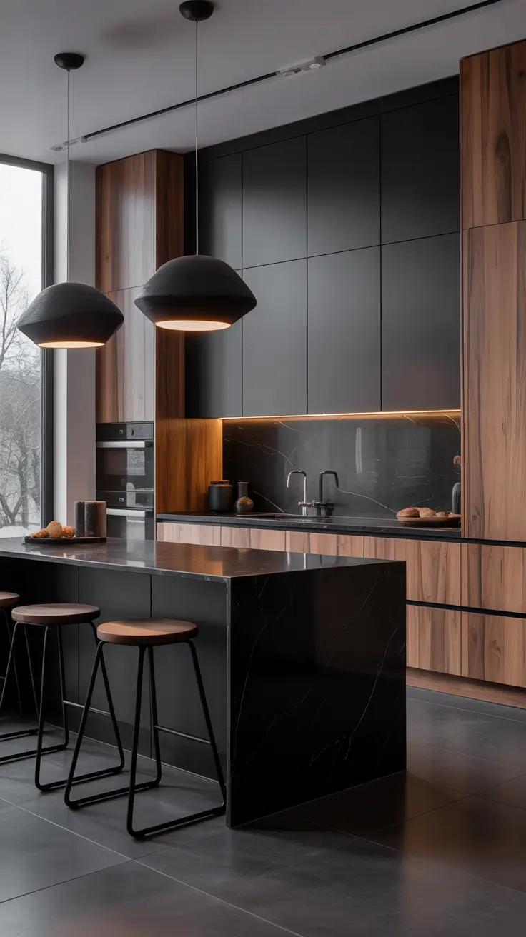 Oak kitchen ideas 2026 Black And Oak Contrasts For Bold Chic Statements