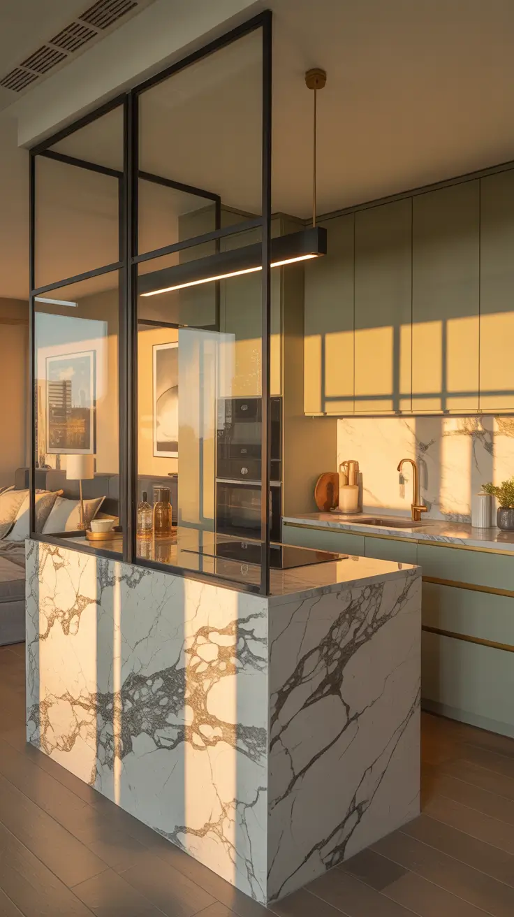 Tiny Kitchen Ideas 2026 Elegant Divide The Kitchen With a Glass Partition