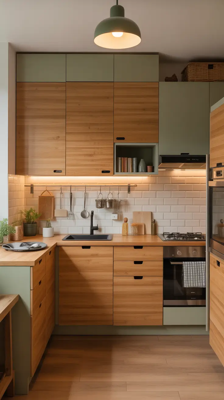 Tiny Kitchen Ideas 2026 Soft Green and Wood Harmony