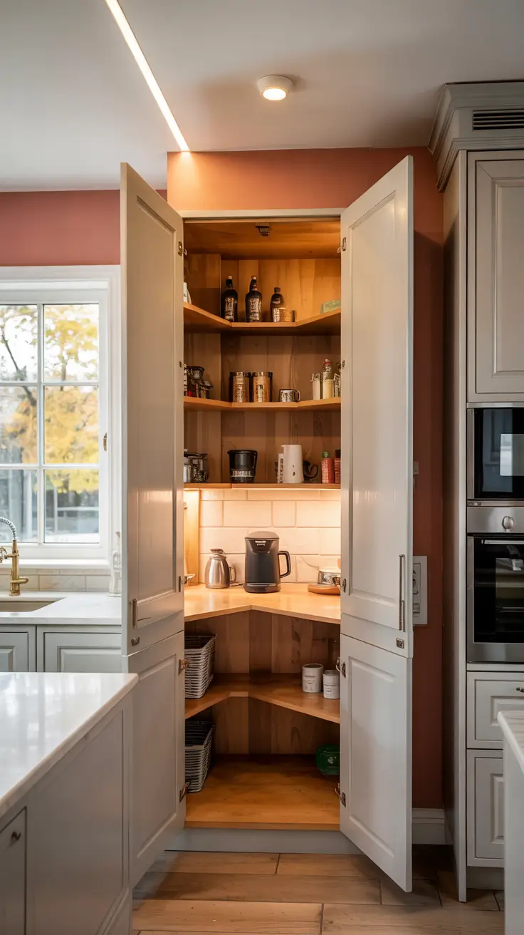 Walk in pantry ideas 2026 Small Corner Walk-In Pantry Layout Turning Awkward Space Into Gold