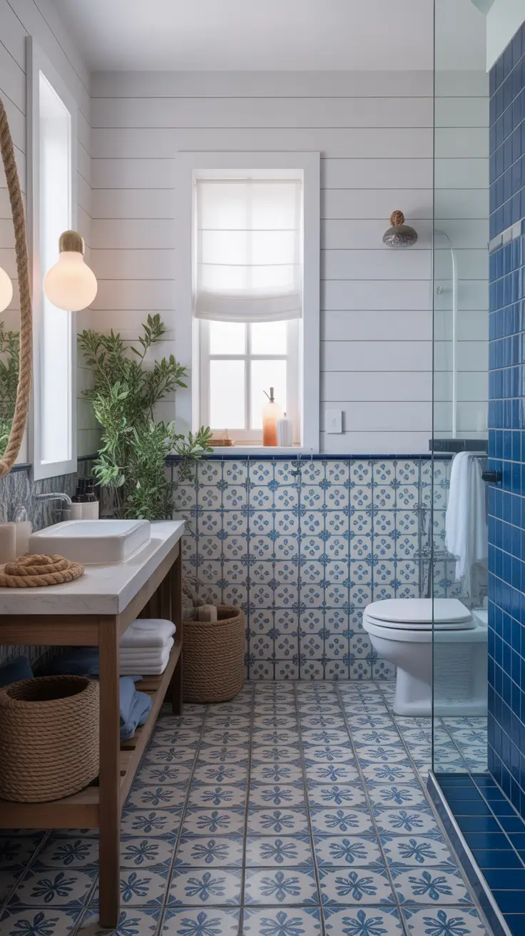 Bathroom Floor Tile Ideas 2026 Blue And White Tile Pairings For Fresh Nautical Vibes