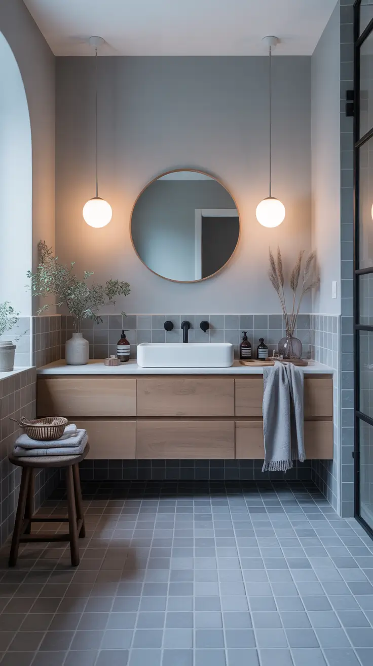 Bathroom floor tile ideas 2026 Grey Tile Inspirations For Soft, Neutral Bathroom Floors