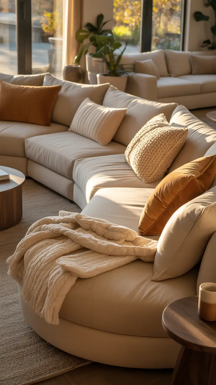 Curved Sofa Ideas for Living Room 2026 – Beige Curved Sofas For Warm Living Room Interiors