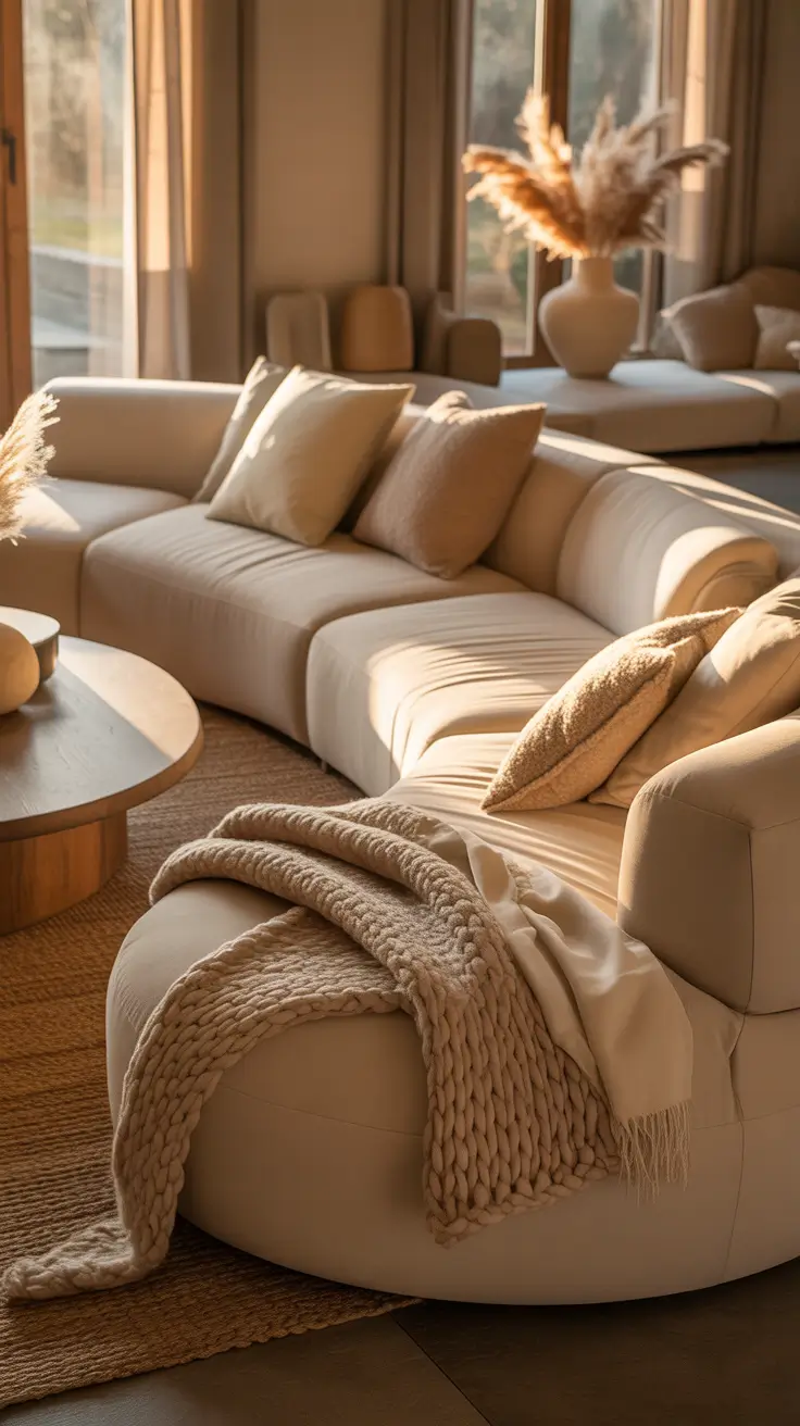 Curved Sofa Ideas for Living Room 2026 – Beige Curved Sofas For Warm Living Room Interiors