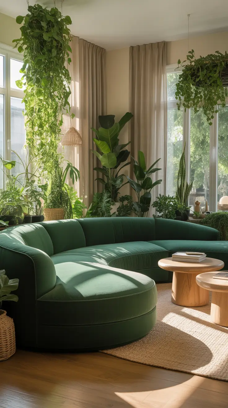 Curved Sofa Ideas for Living Room 2026 – Green Curved Sofas As A Statement In Living Room Design