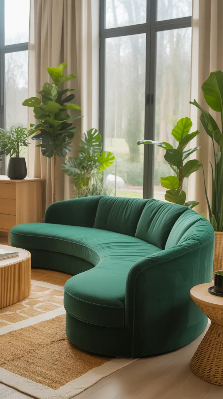 Curved Sofa Ideas for Living Room 2026 – Green Curved Sofas As A Statement In Living Room Design
