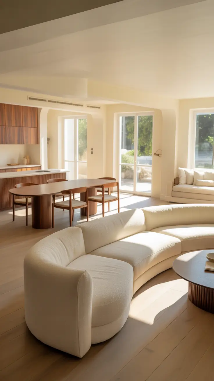 Curved Sofa Ideas for Living Room 2026 – Curved Sofa Placement In Open Living And Dining Areas