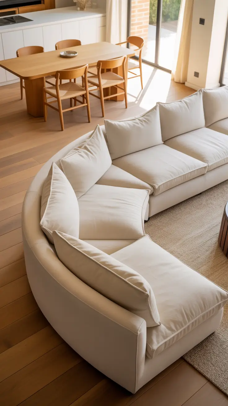 Curved Sofa Ideas for Living Room 2026 – Curved Sofa Placement In Open Living And Dining Areas