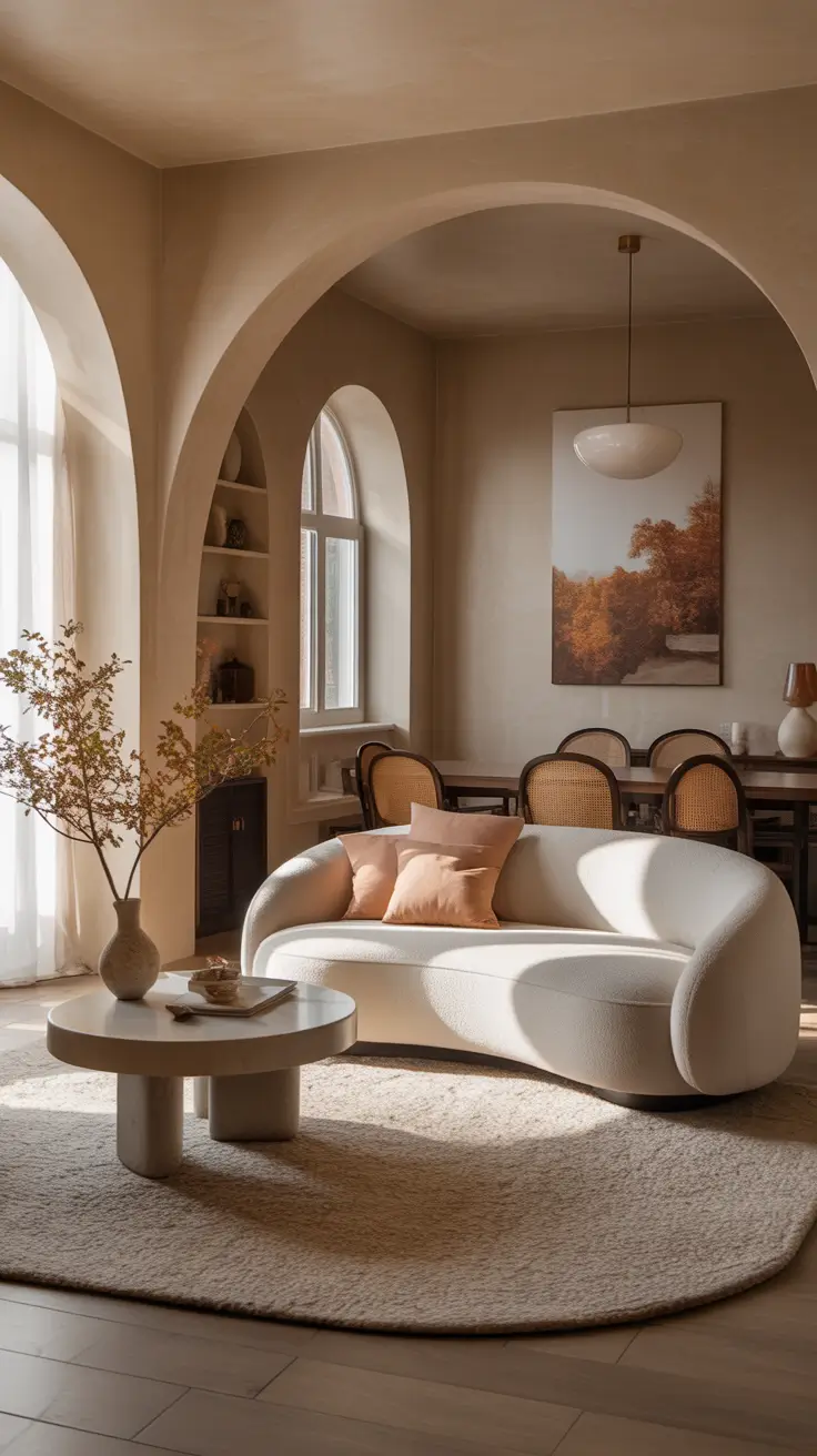 Curved Sofa Ideas for Living Room 2026 – How Curved Shapes Soften Living Room Spaces