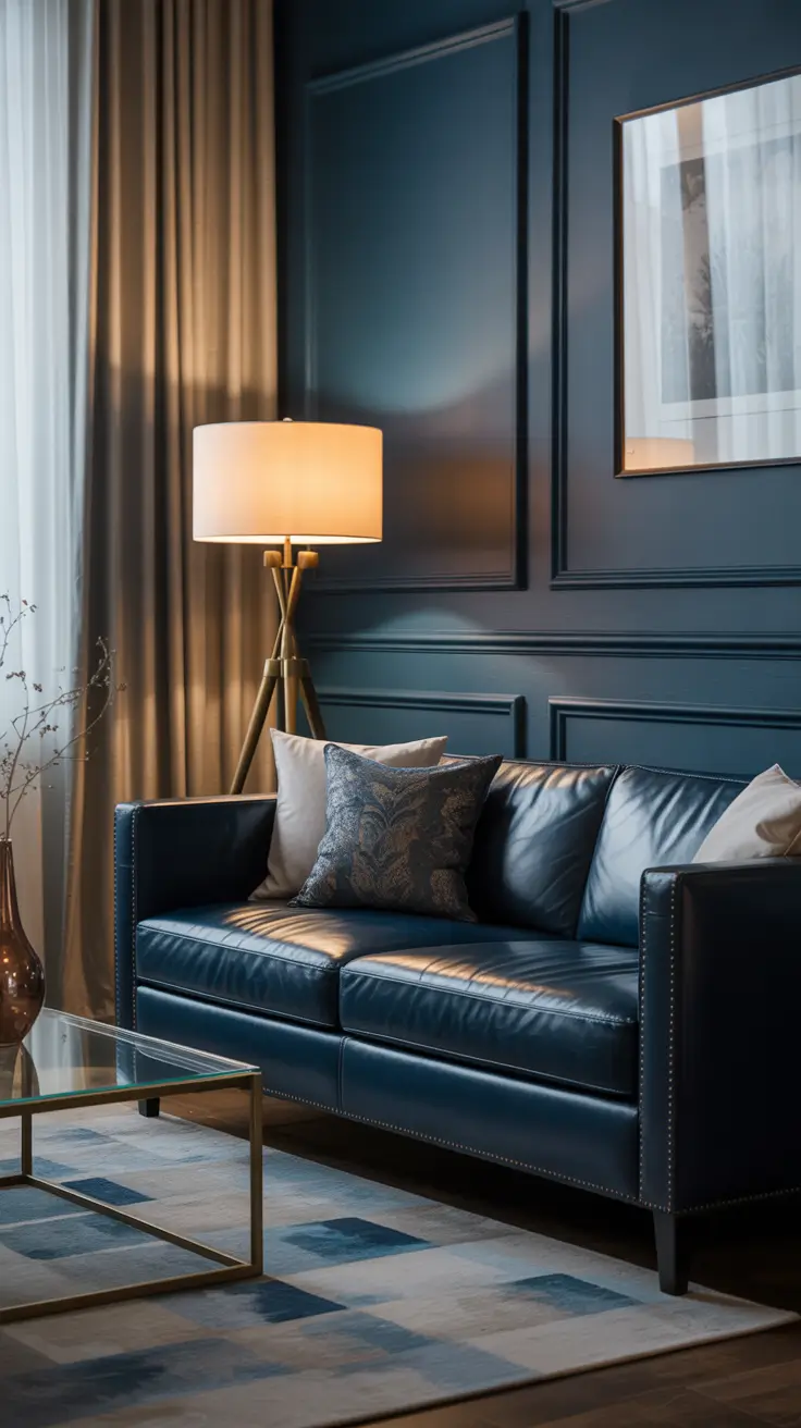 Leather Sofa Ideas 2026 Navy Blue Leather Sofa Interior