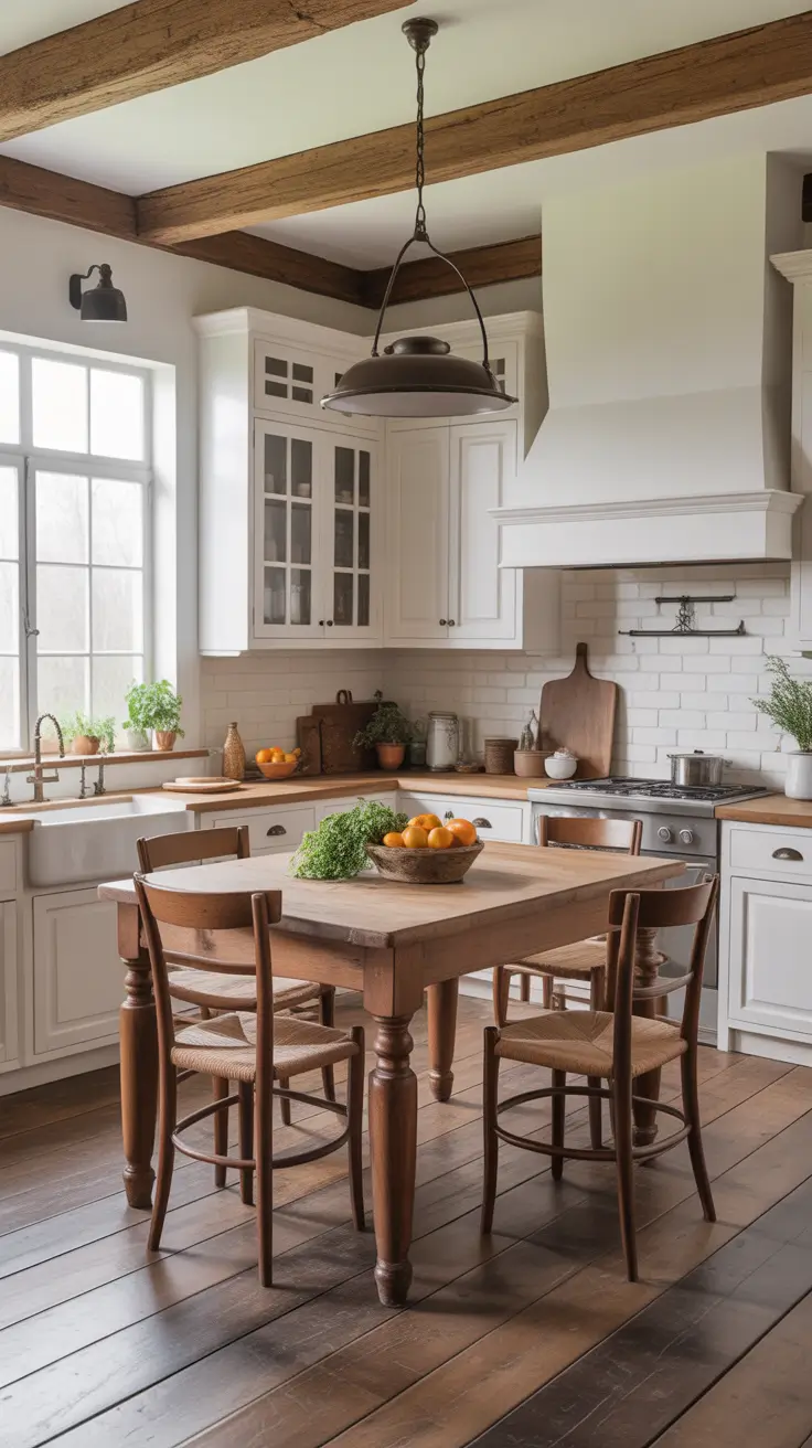 White Cabinet Rustic Kitchen