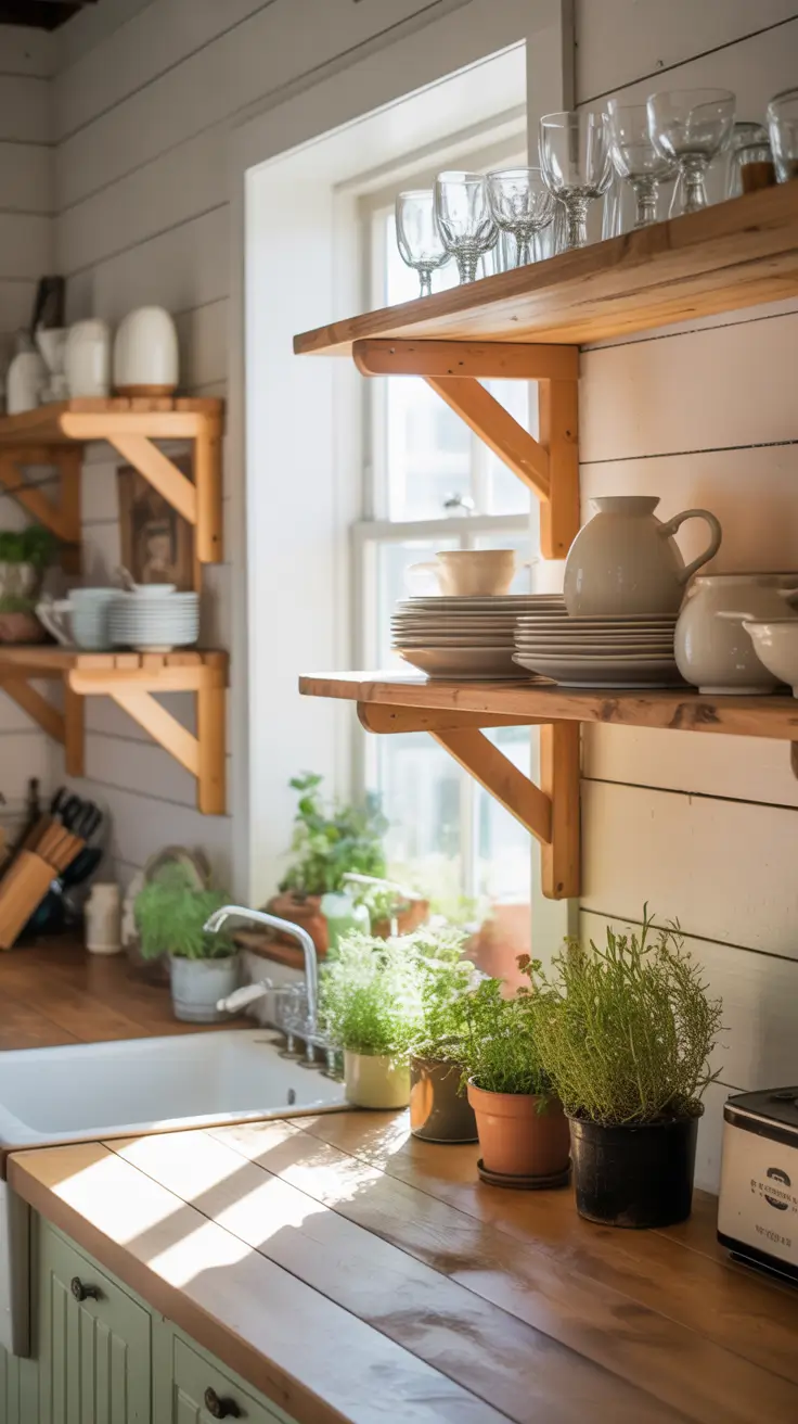 Rustic Kitchens With Open Shelving