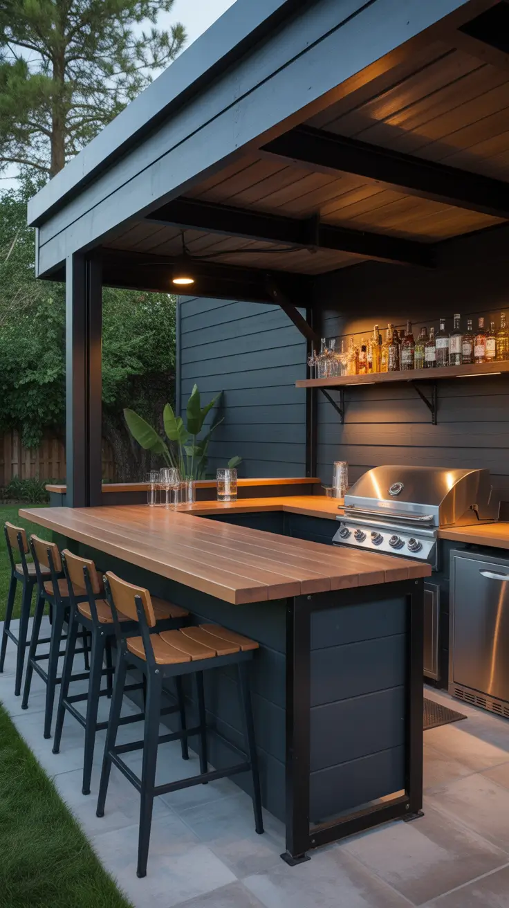 Outdoor Bar Ideas On Backyard Wood And Metal Bar