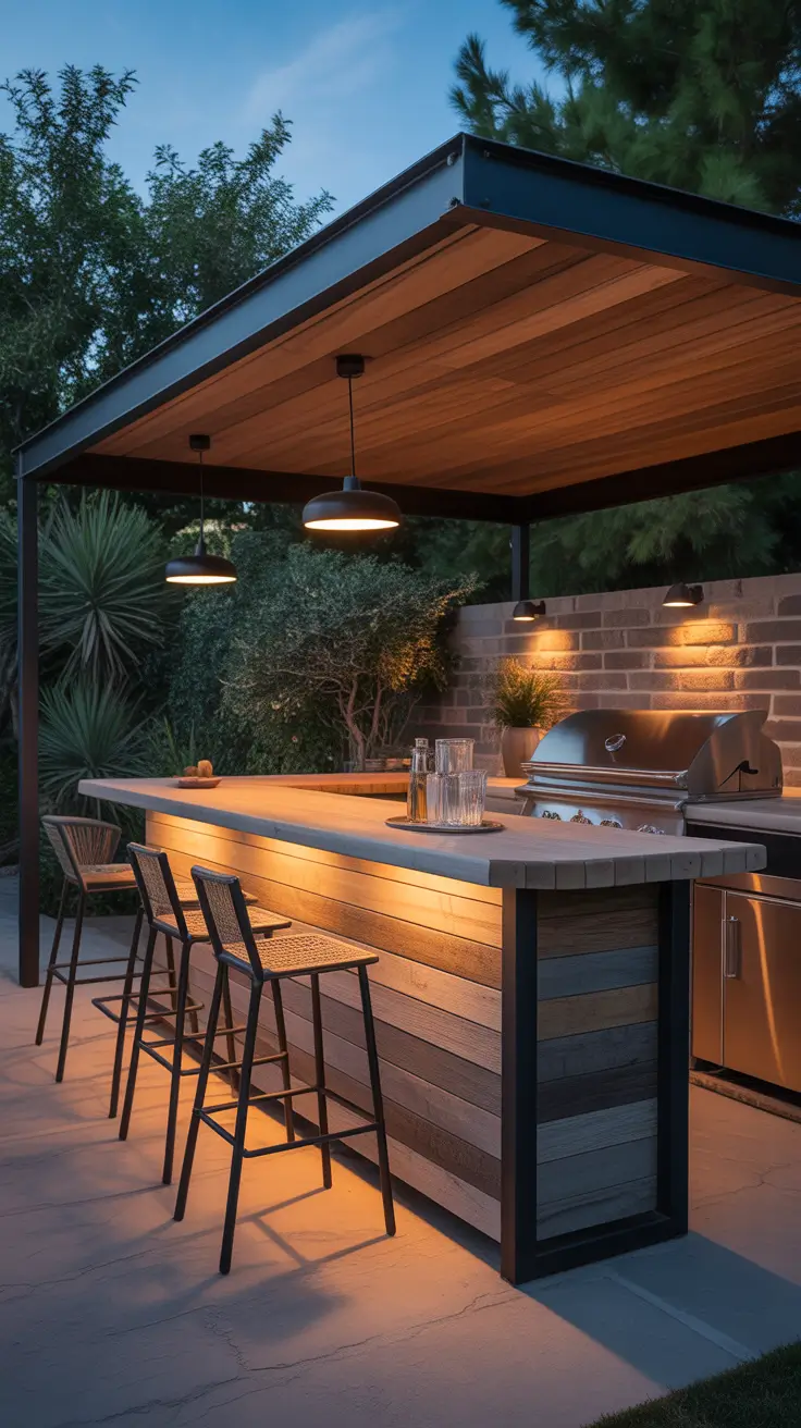 Outdoor Bar Ideas On Backyard Wood And Metal Bar