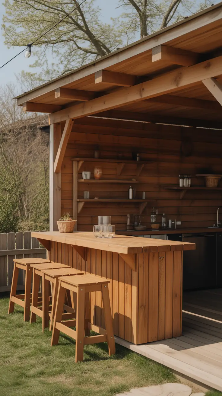 Outdoor Bar Ideas On Backyard Wooden Bar Design