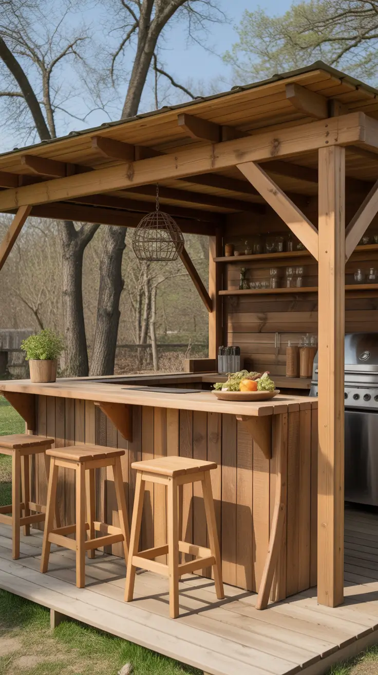 Outdoor Bar Ideas On Backyard Wooden Bar Design