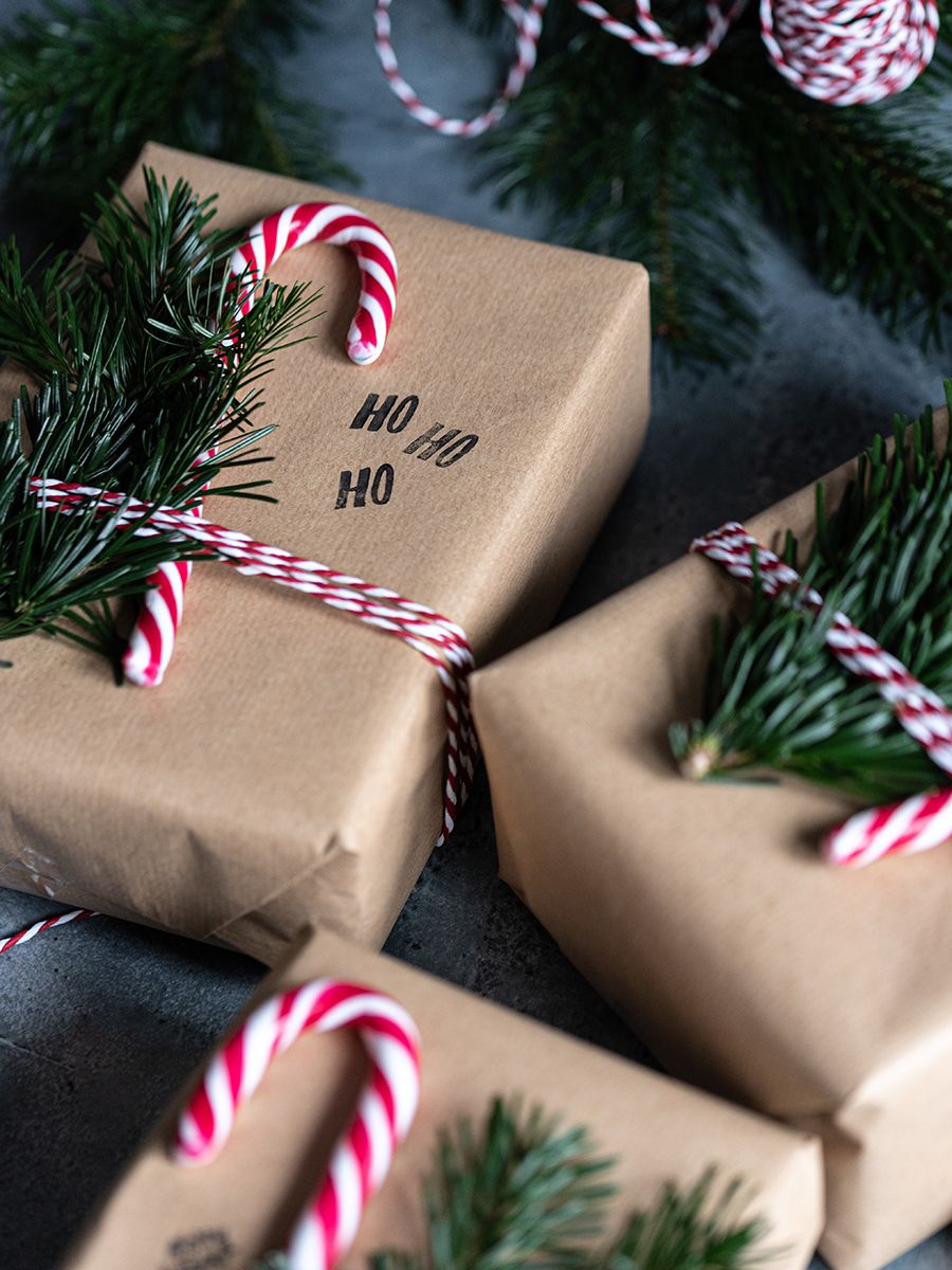 Rustic Gifts with Candy Cane Decorations — Christmas Gift Wrapping
