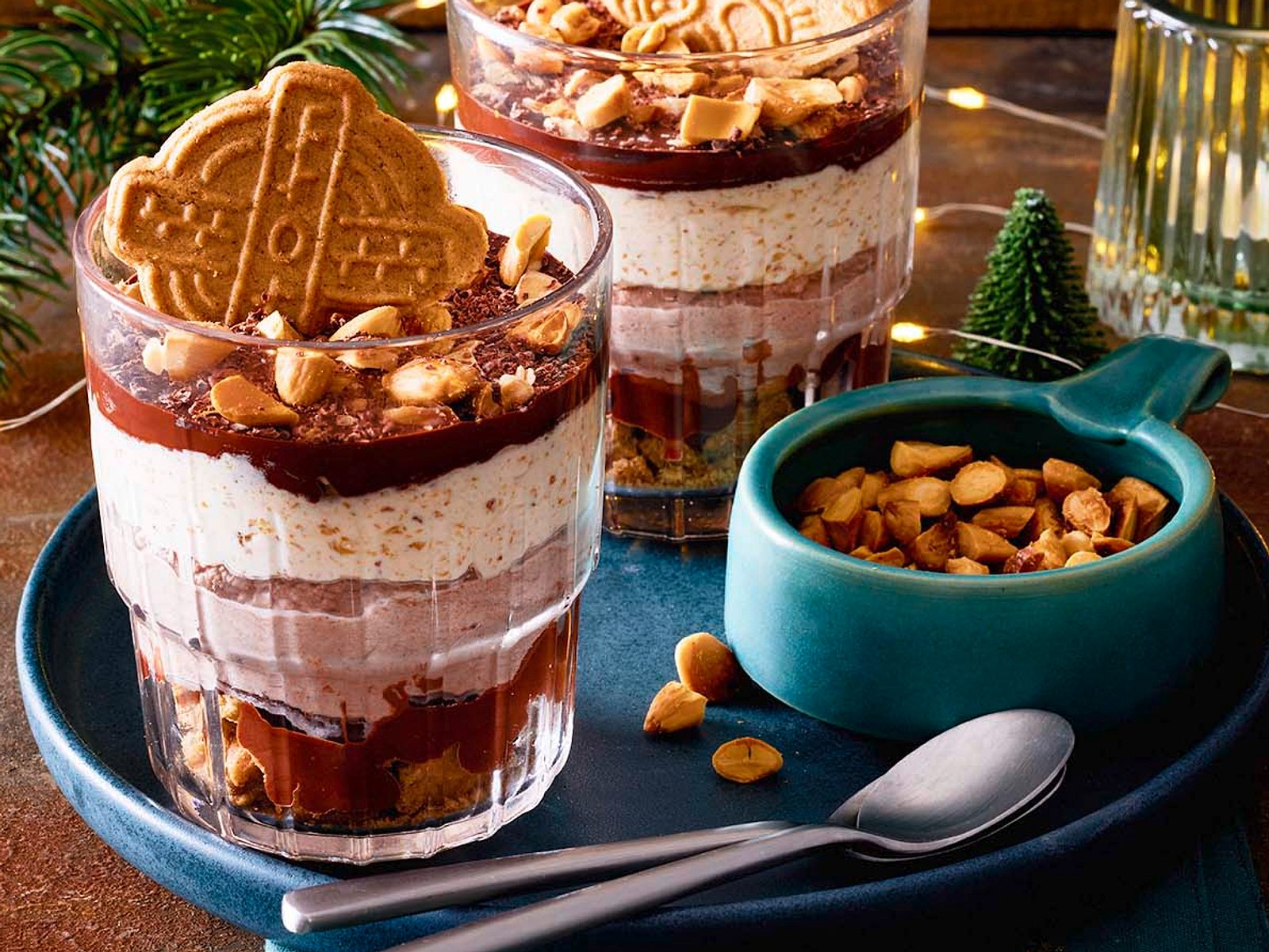 Chocolate Indulgence: Layered Desserts on a Dark Tray — Christmas Dessert Table