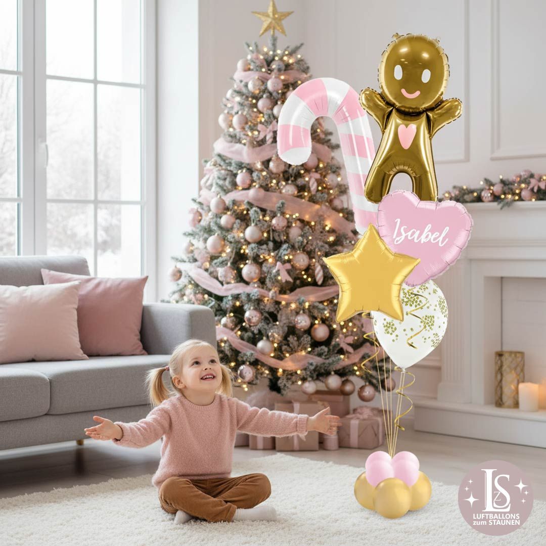 Child's Wonder at a Pink and Gold Decorated Christmas Tree — Pink and Gold Christmas Tree