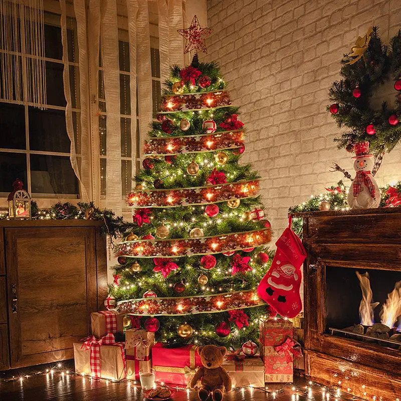 Traditional Living Room with Fireplace and Lit Tree Traditional Living Room with Fireplace and Lit Tree — Christmas Tree Lights