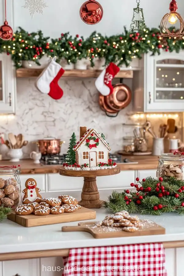 Traditional Christmas Kitchen with Gingerbread House Centerpiece Traditional Christmas Kitchen with Gingerbread House Centerpiece — Christmas Kitchen Decor