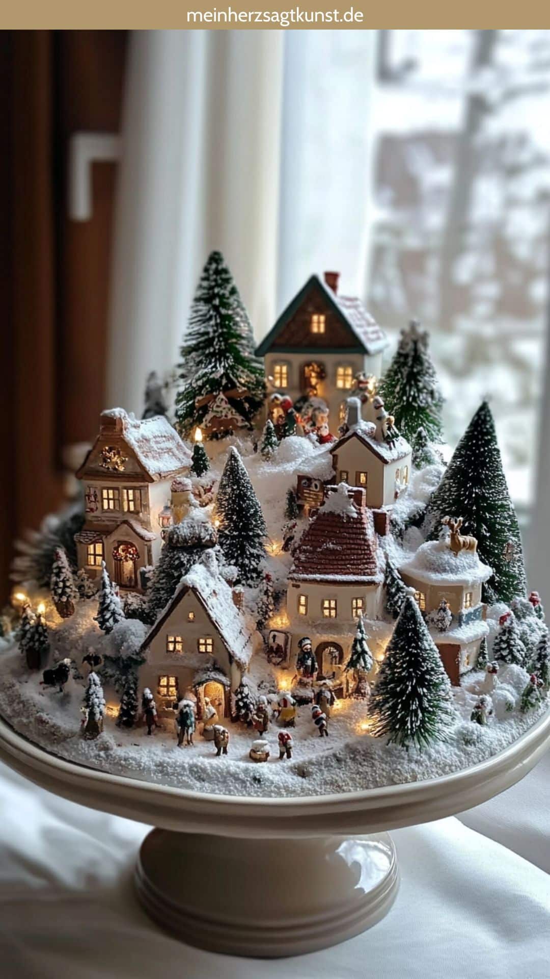 Enchanting Village Display on a Cake Stand — Christmas Village Display