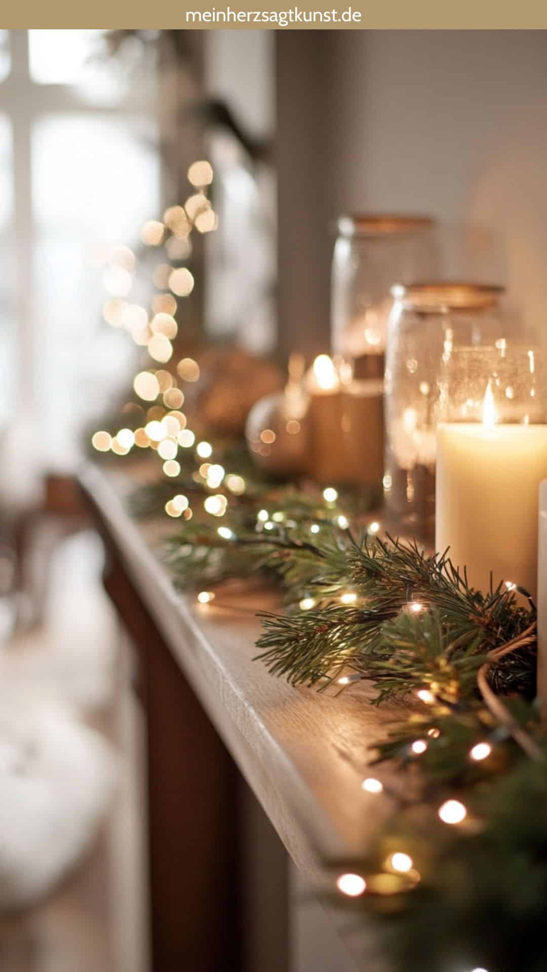Cozy Mantelpiece Garland with String Lights and Pillar Candles — Christmas Garland