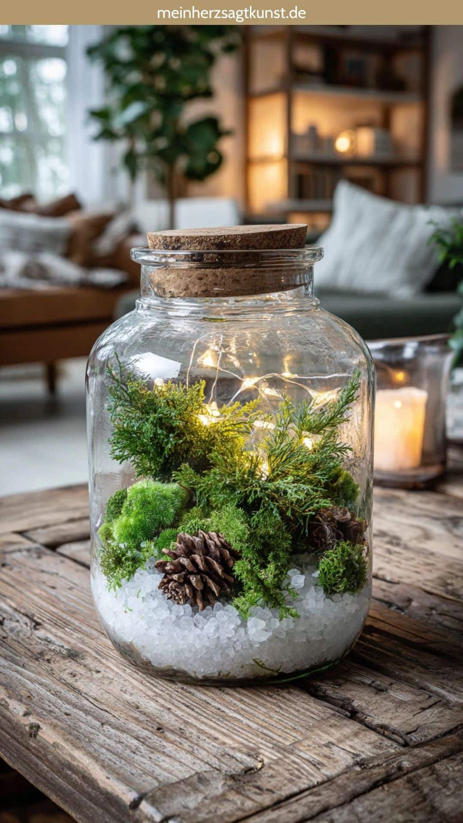 Rustic Terrarium with Moss, Pinecones, and Fairy Lights — Winter Decor After Christmas