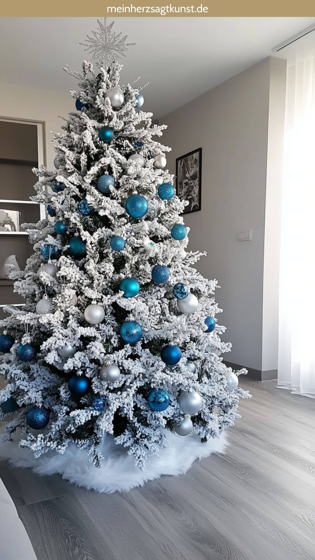 Flocked Christmas Tree with Blue and Silver Ornaments — Blue and Silver Christmas Tree