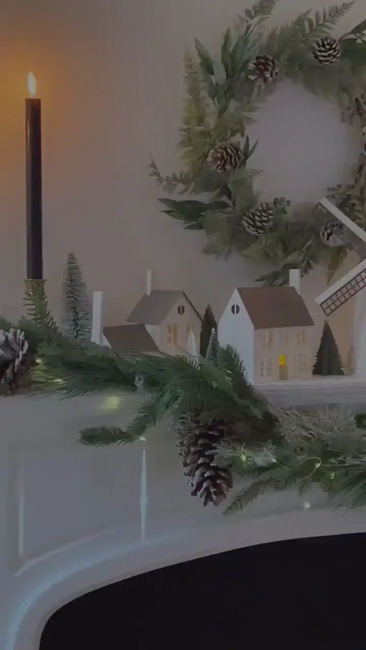 Minimalist Paper Houses Integrated into Garland — Christmas Village Display