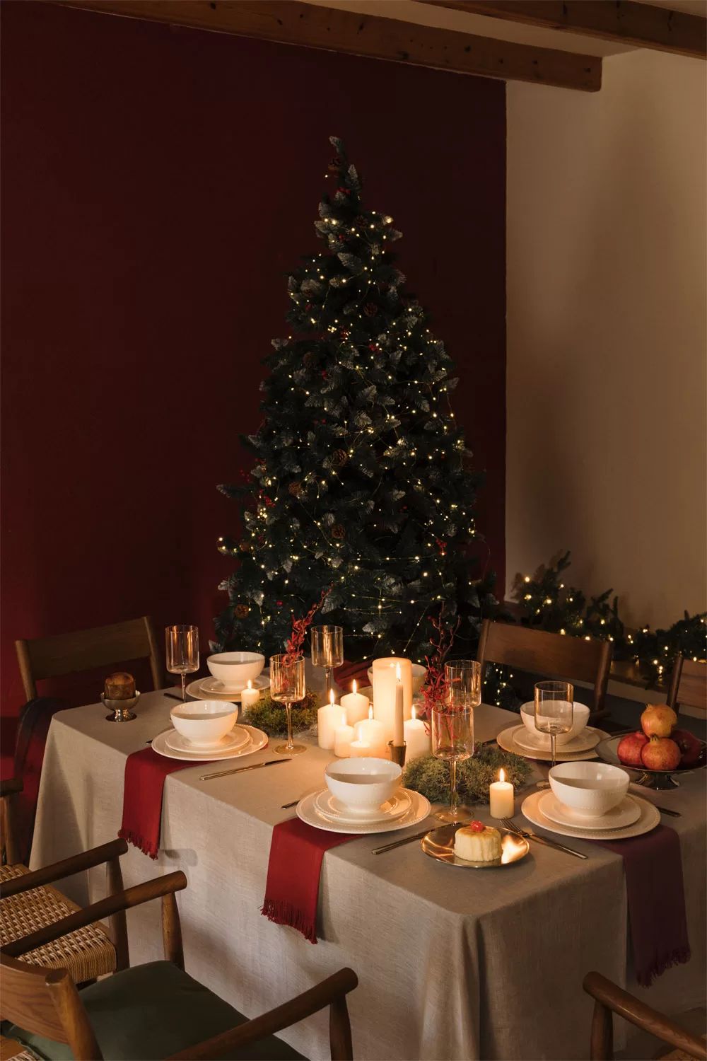 Formal Dining Setup with Candles and Greenery — Simple Christmas Centerpiece
