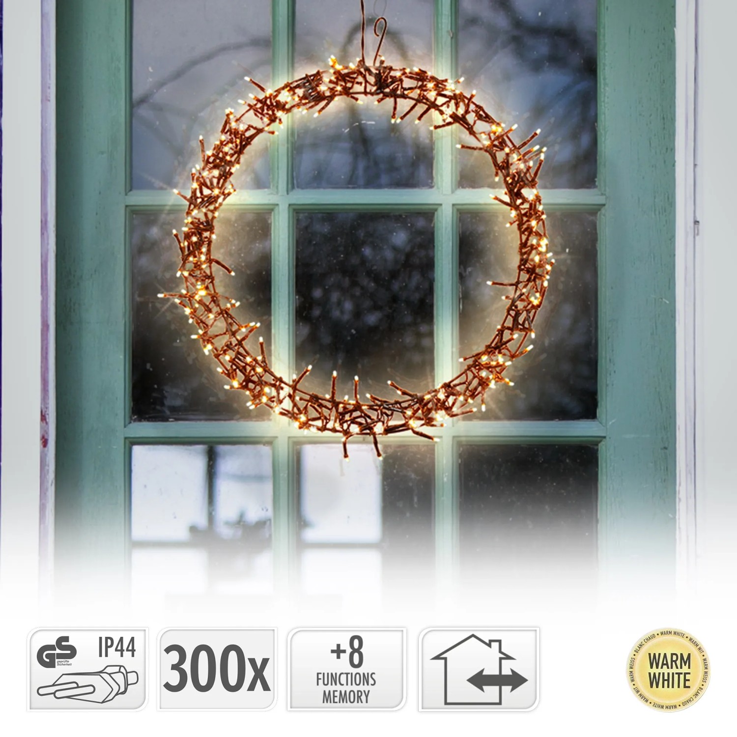 Modern LED Light Wreath on a Green Door Modern LED Light Wreath on a Green Door — Christmas Window Wreaths