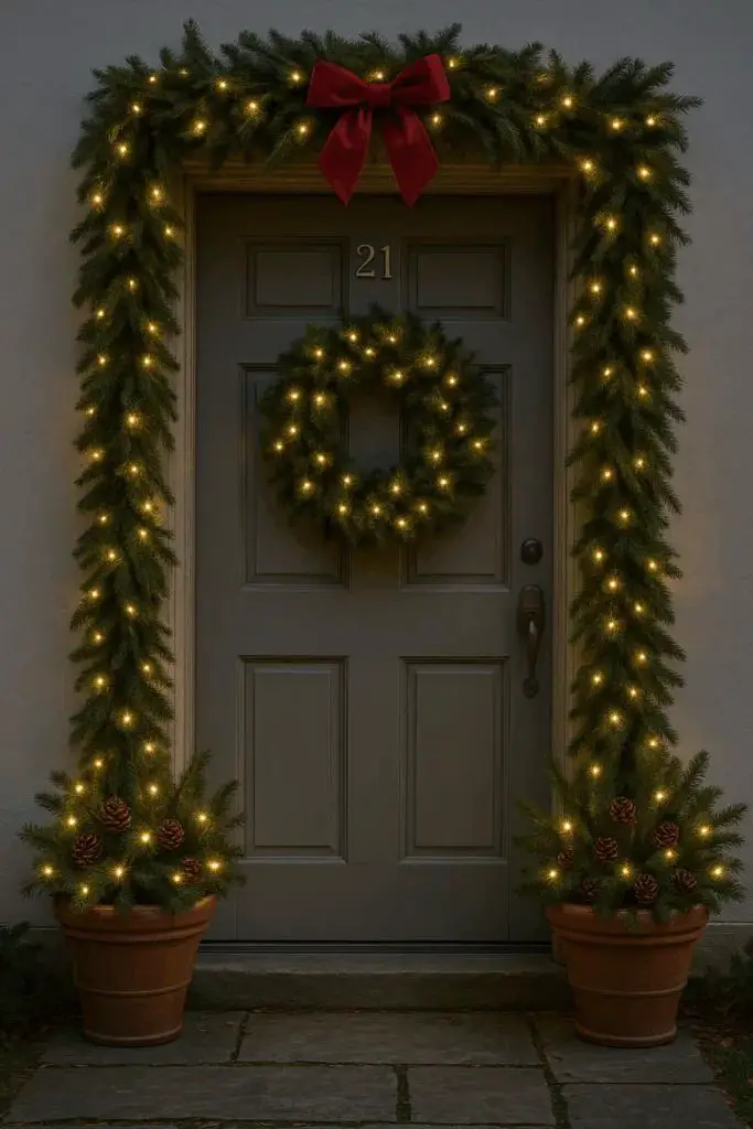 Doorway Garland and Wreath for a Welcoming Entrance — Small Christmas Porch