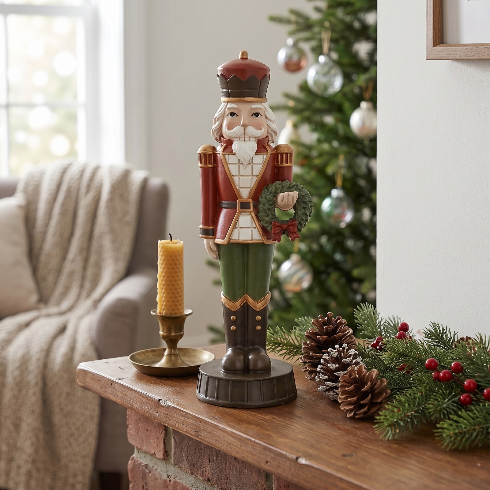 Nutcracker Holding Wreath on Mantelpiece Nutcracker Holding Wreath on Mantelpiece — Nutcracker Christmas Tree