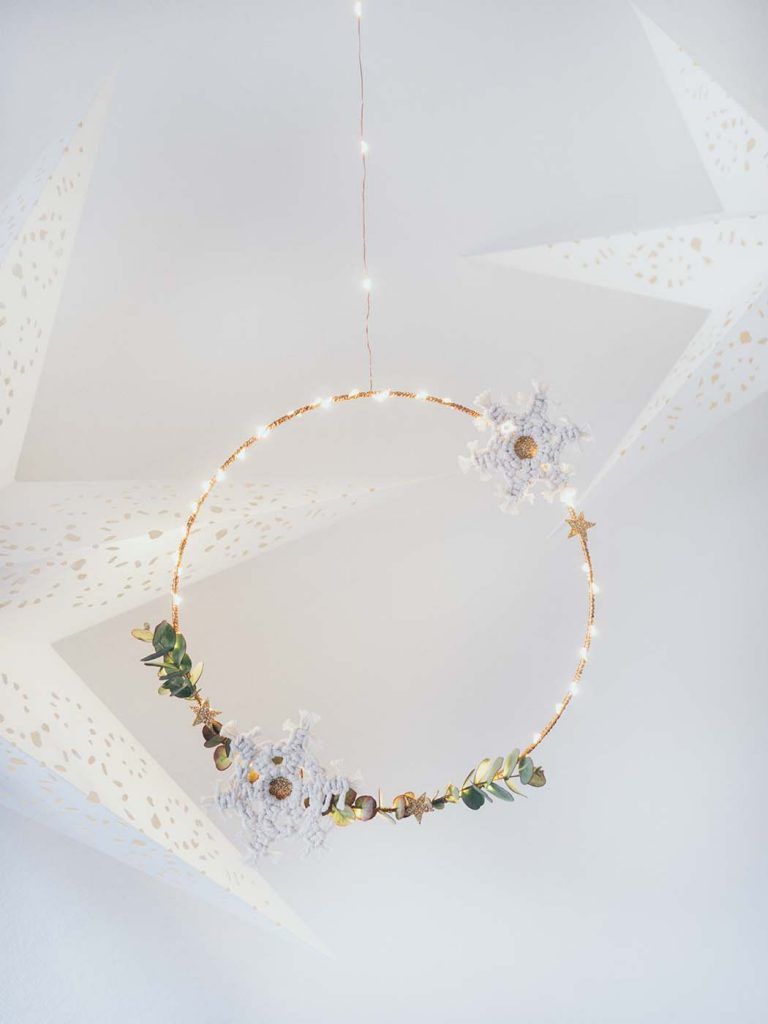 Hanging Hoop Wreath with Crochet Snowflakes — Christmas Wedding Decor